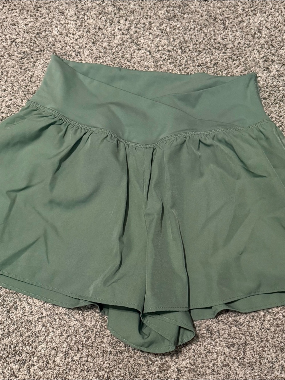 High-Waist Athletic Shorts in Sage Green